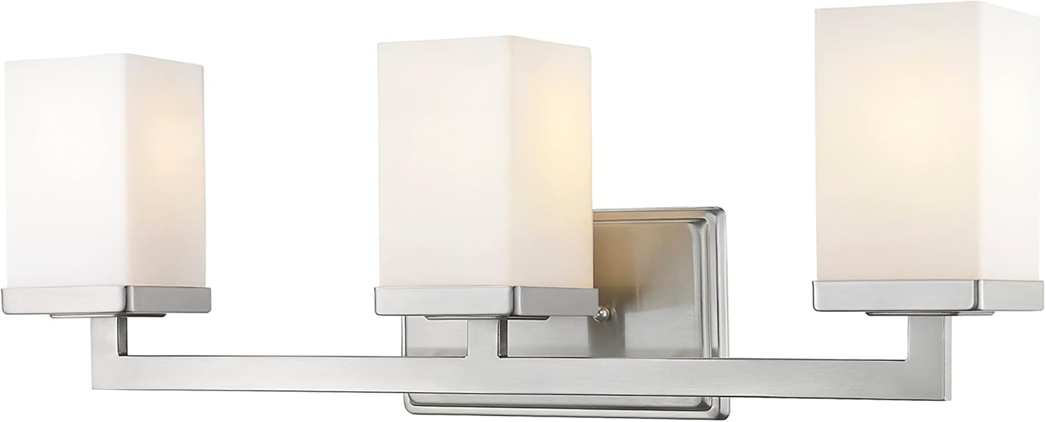 Z-Lite 1900-3V Tidal Three Light Vanity Light, Metal Frame, Brushed Nickel Finish and Matte Opal Shade of Glass Material
