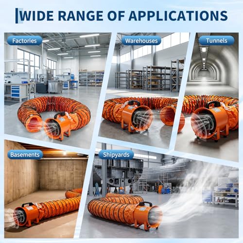Ventilador Extractor Industrial Portátil de 8 pulgadas, con Manguera Flexible de 16,4 pies, Ventilador de Extracción/Aire para Sótanos, Talleres y Almacenes, 1100 CFM y Bajo Ruido miniatura 7