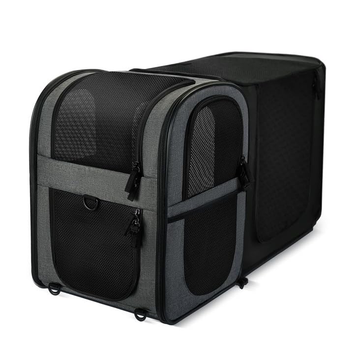 Apollo Walker Pet Carrier Backpack for Large/Small Cats and Dogs, Puppies, Safety Features and Cushion Back Support for Travel, Hiking, Outdoor Use (Gray-Expandable)