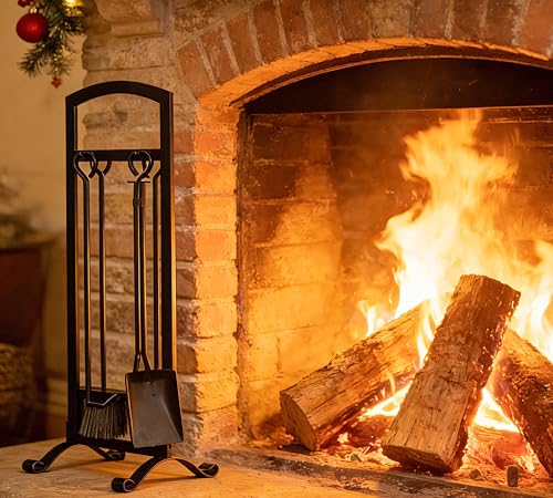 CALIDOLA 5 Pieces Fireplace Tool Set Stylish Simple Hearth Accessories with Poker, Tongs, Shovel, Brush,Black by CALIDOLA - Used condition - US$39.99