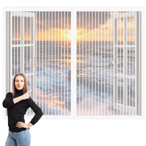 Insektenschutz für Fenster 215 x 100 cm Insektenschutz Fliegengitter Fenster mit Rahmen Ohne Bohren Kinderleichte Montage für Die Balkonfenster Und Terrassenfenster, Weiß