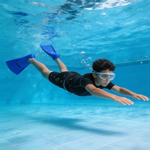 Aletas de natación para niños, aletas cortas para niños, 100% silicona, cómodas aletas cortas para entrenamiento de natación, aletas de buceo para principiantes, natación, buceo, azul, XL - imagen 2