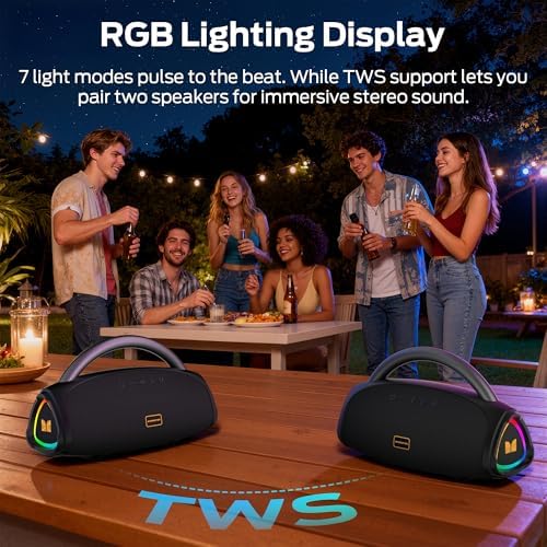 Monster Prism Pro Bluetooth Speaker, Portable Wireless Speaker, 60W True Wireless Stereo, 24H Playtime,TWS Pairing, Bluetooth 6.0, RGB Lights, AUX,USB & TF-Card Input, for Outdoors/Beach/Travel - 4
