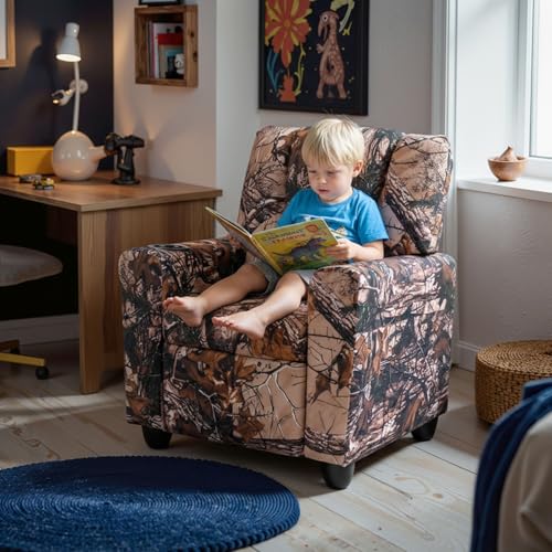 Image of GLACER Kids Recliner with Cup Holder, Velvet Toddler Lounge Chair