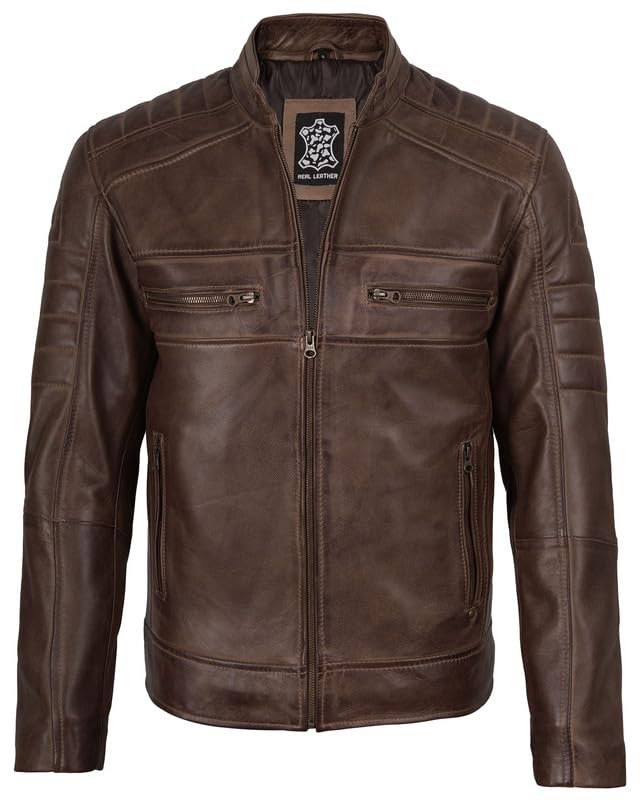 Image of Blingsoul Men's Leather Jacket - Real Lambskin Motorcycle Cafe Racer Biker Style Jacket