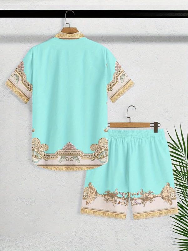 Men's Matching Shirt and Shorts Set Luxury Retro Hawaiian Shirt Sets Palace Embossed Flower Print Vacation Outfits2