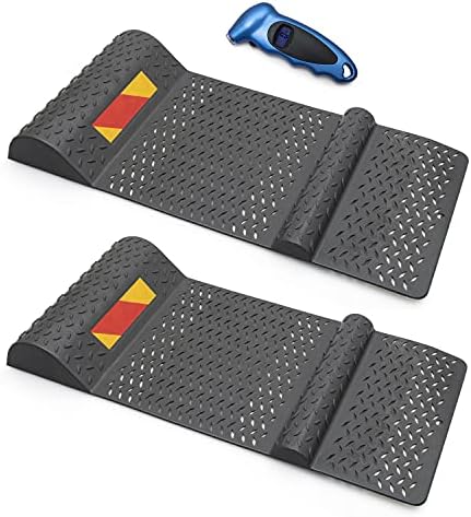 Premium Products LLC Garage Parking Mat Guide - Adhesive Back, Anti-Skid, Reflective Strip - Fits Most All Cars and Non-Commercial Tires - 2 Pack - Complete with Air Pressure Gauge, Gray, Large