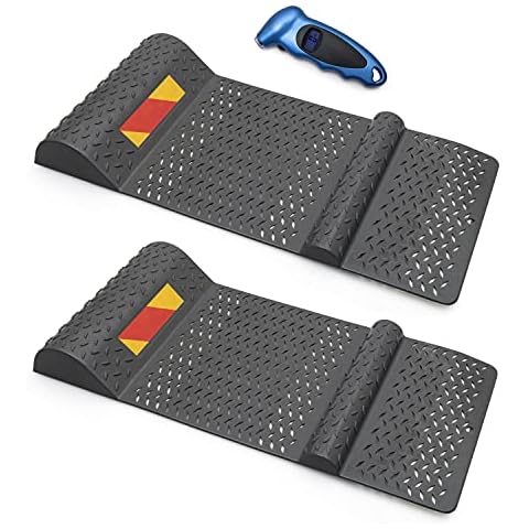 Premium Products Garage Parking Mat Guide - Adhesive Back, Anti-Skid, Reflective Strip - Fits Most All Cars and Non-Commercial Tires - 2 Pack - Complete with Air Pressure Gauge Cover