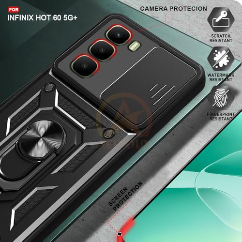 Image of Armor Bumper Back Cover Case for Infinix Hot 60 5G Rotating Camera Cover, Ring Holder & Kickstand | Heavy Duty & 360 Degree Protection Infinix Hot 60 5G Back Cover (Black)