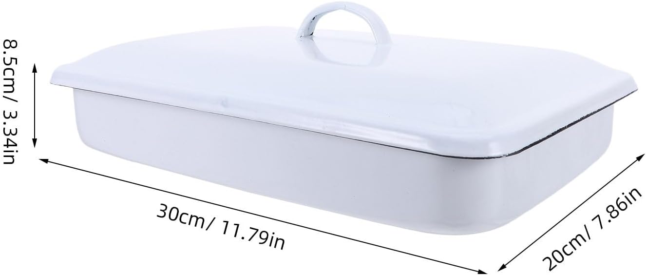Lab Equipment Tray: Enamelware Rectangular Dissection Tray with Cover - 30x20x5cm Enamel Lab Bench Pan for Classroom Research Facility Use