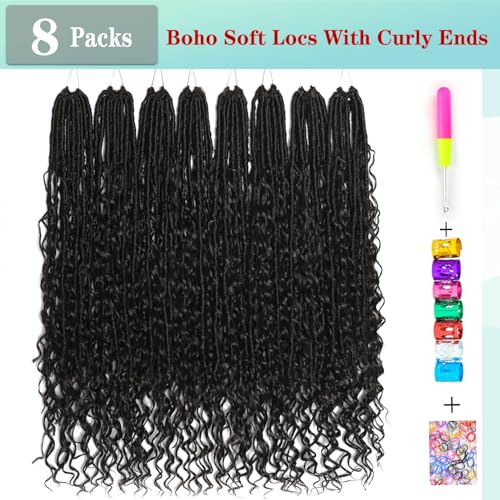 Boho Faux Locs Crochet Hair 24 Inch Goddess Locs 8 Packs Boho Soft Locs Crochet Hair with Curly Ends Pre-looped Long Bohemian River for Black Women (4# - Image 3
