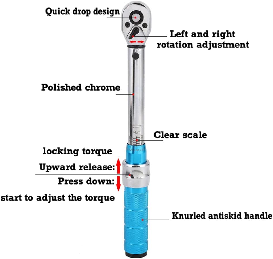 ThreeH 3/8 Inch Drive Click Torque Wrench 5-60 Nm/3.6-44ft-lb Dual Direction Adjuatable Torque Wrench with Storage Case Bike Maintenance Repair Tools