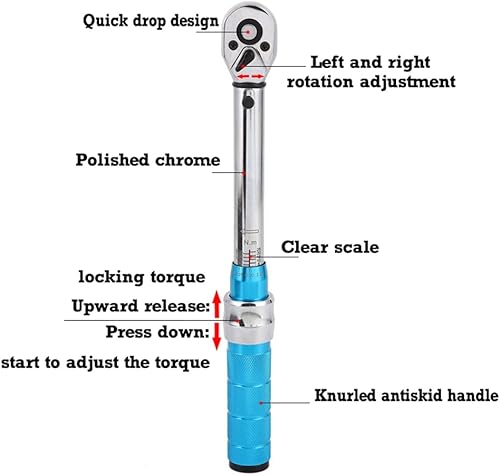 Miniatura 2 de ThreeH Llave dinamométrica de clic de 38 pulgadas 5-60 Nm3.6-44ft-lb Llave dinamométrica ajustable de doble dirección con estuche de almacenamiento,