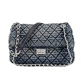 M-ioi-M Small Quilted Denim Purse, Shoulder Bag for Women, Crossbody Flap Tote, Double Silver Chain Strap Trendy Hobo, Vintage Retro Washed Jean Handbag, Casual Everyday (Vintage Blue, Small)