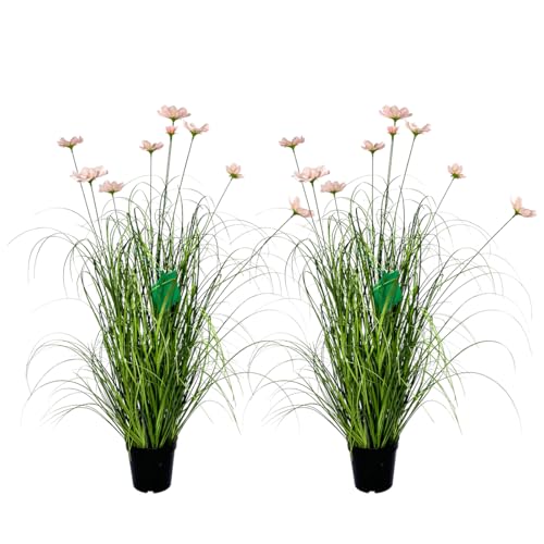Alonfale 35 Inch Artificial Tall Grass with Pink Cosmos Flowers, Fake Floor Plants, Faux Grass Plants, Indoor and Outdoor Home Decoration(2pack, 3ft)