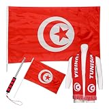 JAY CROFT Tunisia Knitted Country Flag Scarf with Body Flag, Hand Flag and Telescopic Flagpole – World Cup 2026 Football Soccer Supporter Gear for Men Women