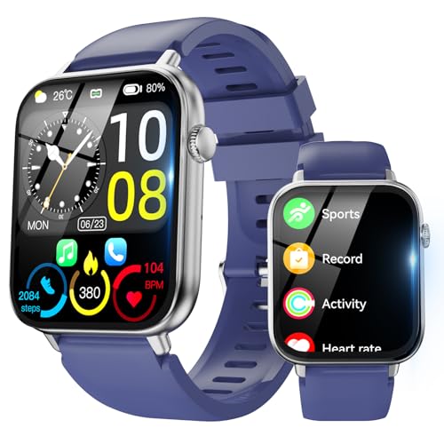 Image of Smart Watch for Men Women Answer /Make Call, 1.85 inch HD Fitness Tracker with 24 /7 Heart Rate & Sleep Monitor, 110+ Sports Modes, IP68 Waterproof Smartwatch, Long Battery Life for Android iOS, Blue