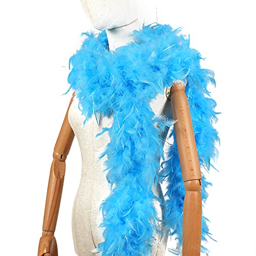 Tobeautypro 80G Blue Feather Boa 2 Yard With Shiny Gold Lurex, Feather Boa For Carnival, Birthday, Anniversary Party, Fashion Design, Wedding Dresses, Costumes, Thanksgiving Christmas Tree Decorations #TOP2