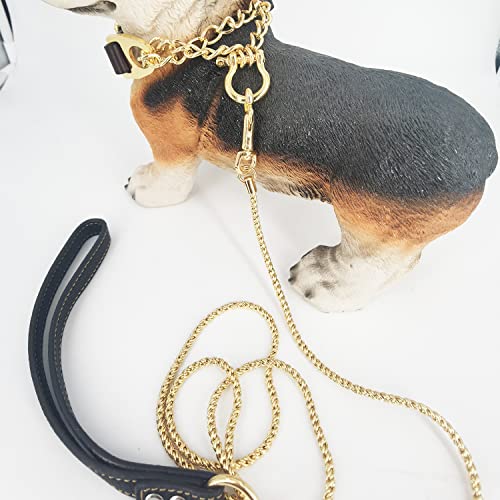Adjustable 18K Gold Dog Collar 19Mm Leather Stainless Steel Slip Choker Stianless Steel 23Mm Big Dog Puppy Necklace Choke Chain Training Collar Cuban Link With 4Ft Leash #TOP4