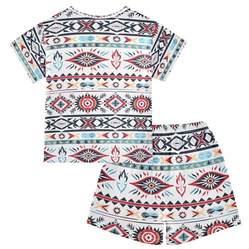 ALAZA American Indian Aztec Tribal Pajamas Set Short Sleeve Cotton Sleepwear Summer Pjs 2 Piece 5-14Y2