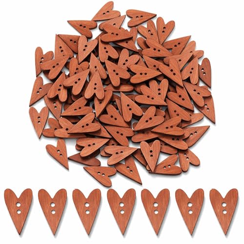 100 Pcs Heart Buttons for Crafts Heart Wooden Buttons Vintage Decorative Sewing Button with 2 Holes for Arts Projects Sewing Clothing Decoration