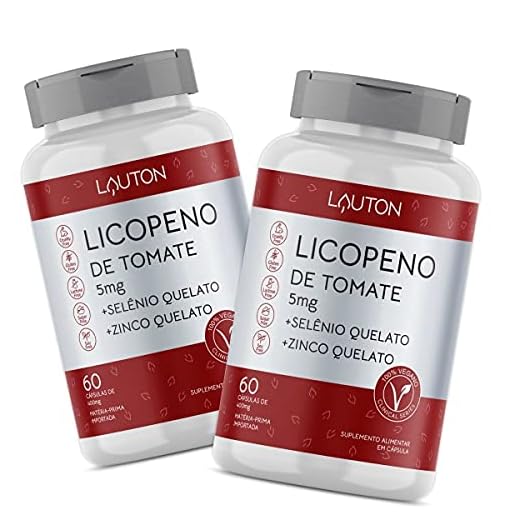 Licopeno 5mg com Zinco e Selênio Lauton Premium Vegano Kit 2