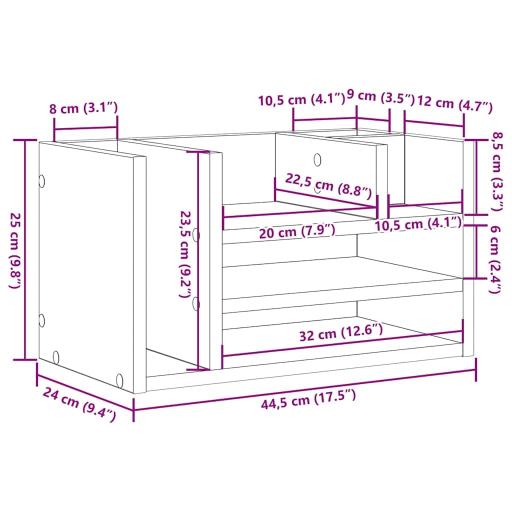Schreibtisch Organizer Altholz aus Holzwerkstoff, 44,5 x 24 x 25 cm, Ablage mit Fächern für Ordnung, Dokumente, Akte, Ordner, Stifte, Brief und Papier im Homeoffice