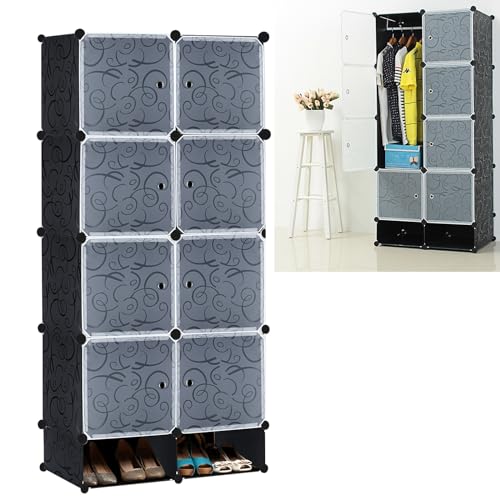 Tantear, scarpiera in plastica, sistema di scaffalatura combinata con ante, armadietto pieghevole portatile, per giocattoli vestiti, 8 cubi