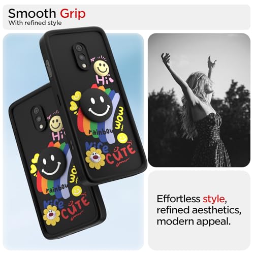 Image of Pikkme Back Cover for OnePlus 6T / Oneplus 7 | Soft Silicone| Cute Rainbow Smile & 3D Cartoon Flower Design | Shockproof Raised Camera Protection Bumper Case (Black)