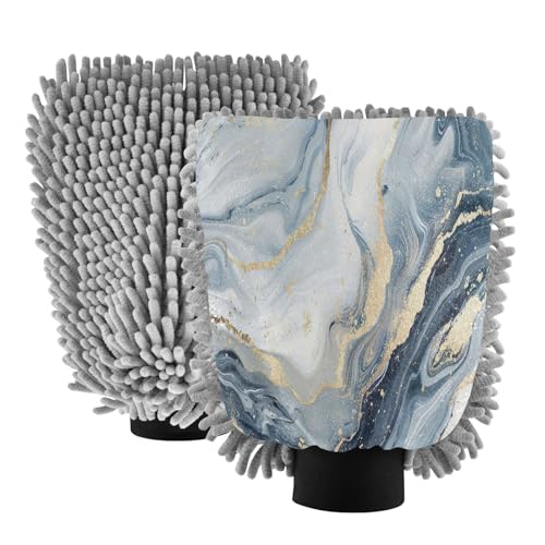 GakkiGii Fresh Marble 2 Pack Microfiber Car Wash Mitts, Dual-Sided Chenille Gloves, Scratch-Free for Auto Detailing & Home Cleaning, M