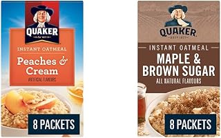 QUAKER Peaches & Cream Instant Oatmeal (8 Packets x 33 g), 264 g with Maple & Brown Sugar Instant Oatmeal (8 Packets x 43 g), 344 g