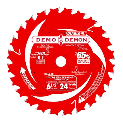 Image of Diablo Teeth Framing Saw Blade with Perma Shield Non-Stick Coating for Wood - 6-1 /2 inch Diameter, 24 PYR Teeth, 5 /8 inch Arbor, 8000 Max RPM - D0624DA