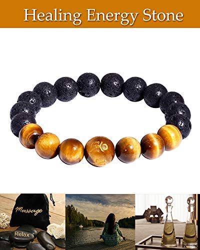 Jewboo Tiger Eye with Lava Rock Bracelet for Women Men Yoga Meditation Aromatherapy Anxiety Essential Oil Diffusion Stretch 10mm