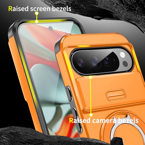 Hlgcokro for Google Pixel 11 Pro XL Case with Slide Camera Cover and Rotating Kickstand Ring, Slim Magnetic Accessories Shockproof Phone Case for Google Pixel 10 Pro XL (Orange) by Hlgcokro - Used condition - Image 4