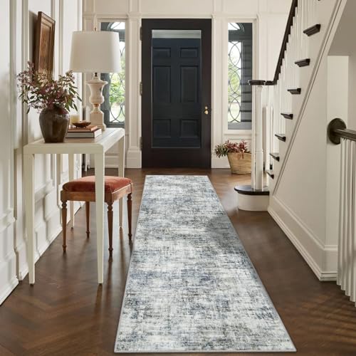 2'6''x8' Runner Rugs Washable Rug: Modern Abstract Hallway Runner Rug Indoor Soft Low Pile Thin Carpet Anti-Skid Non-Shedding Carpets for Kitchen, Entryway, Laundry, Bedroom - Blue Multi