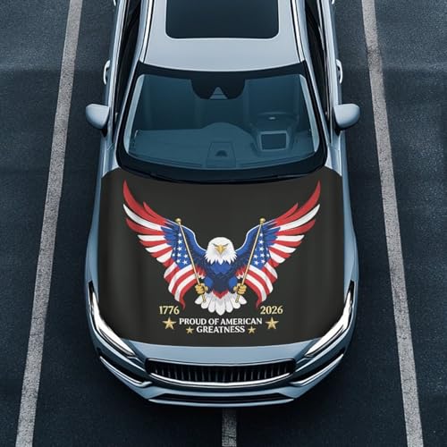 Image of Hood Covers for Cars SUV Trucks Sedan Stretch Car Front Hood Protector Cover Exterior Decorations USA 250th Birthday Stretchable Car Hood Wraps for Vehicle