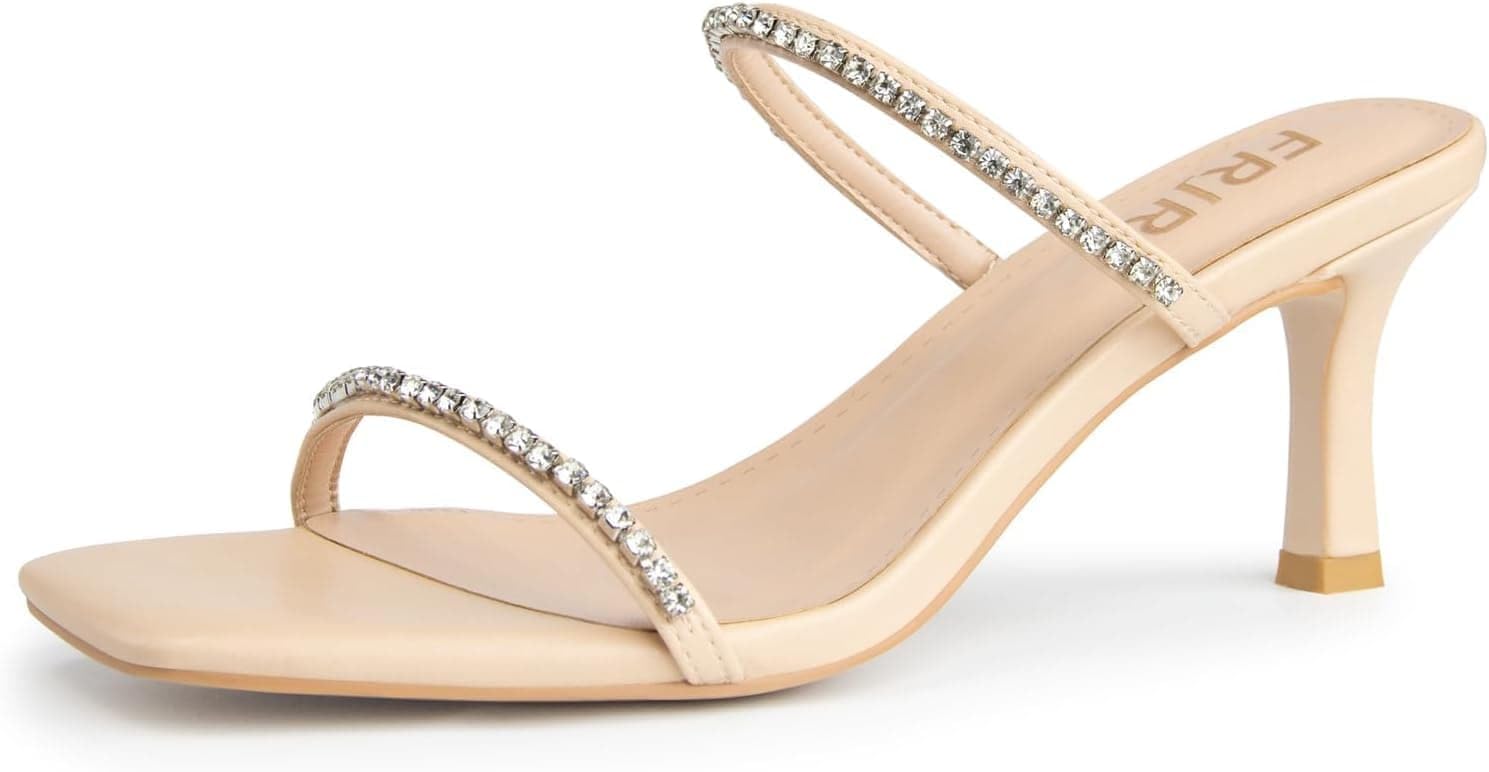 FRJR Women's Rhinestone Sandals Lace Up Slingback Square Open Toe Heels Sparkling Sandals with Stiletto Buckle Strap for Dress Party Prom Wedding High