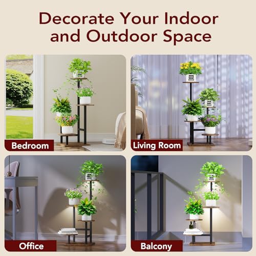 Image of Homsorout Plant Stand Indoor with Grow Light,4-Tiered Tall Plant Stand Indoor, Metal Plant Shelf with Adjustable Light, Ideal for Living Room, Garden, Patio (Black Brown)