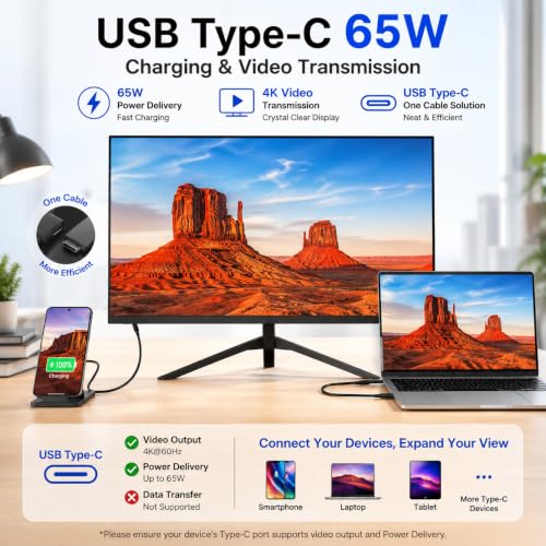 Image of 1stPV 27 inch 4K UHD Security & Gaming LED Monitor, Adaptive Sync, IPS HDR | Type-C 65W PD, HDMI 2.1, DP 1.4, Built-in Speakers, 24 /7 Continuous Operation, 5ms 178, for CCTV DVR NVR Gaming