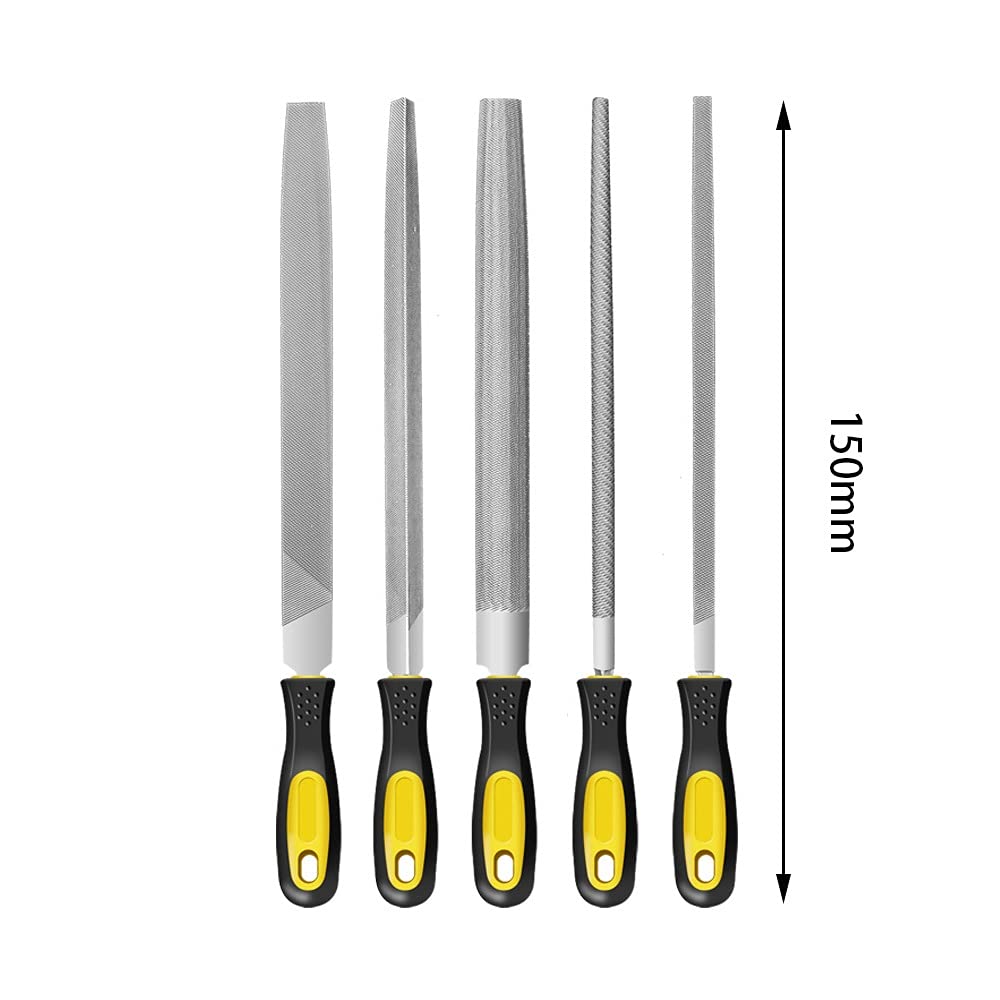 Juegos de herramientas manuales, juego de archivos de 5 piezas, juegos de herramientas de archivos de metal hechos a mano con lima cuadrada, plana, triangular, redonda, semicircular for carpintería, m