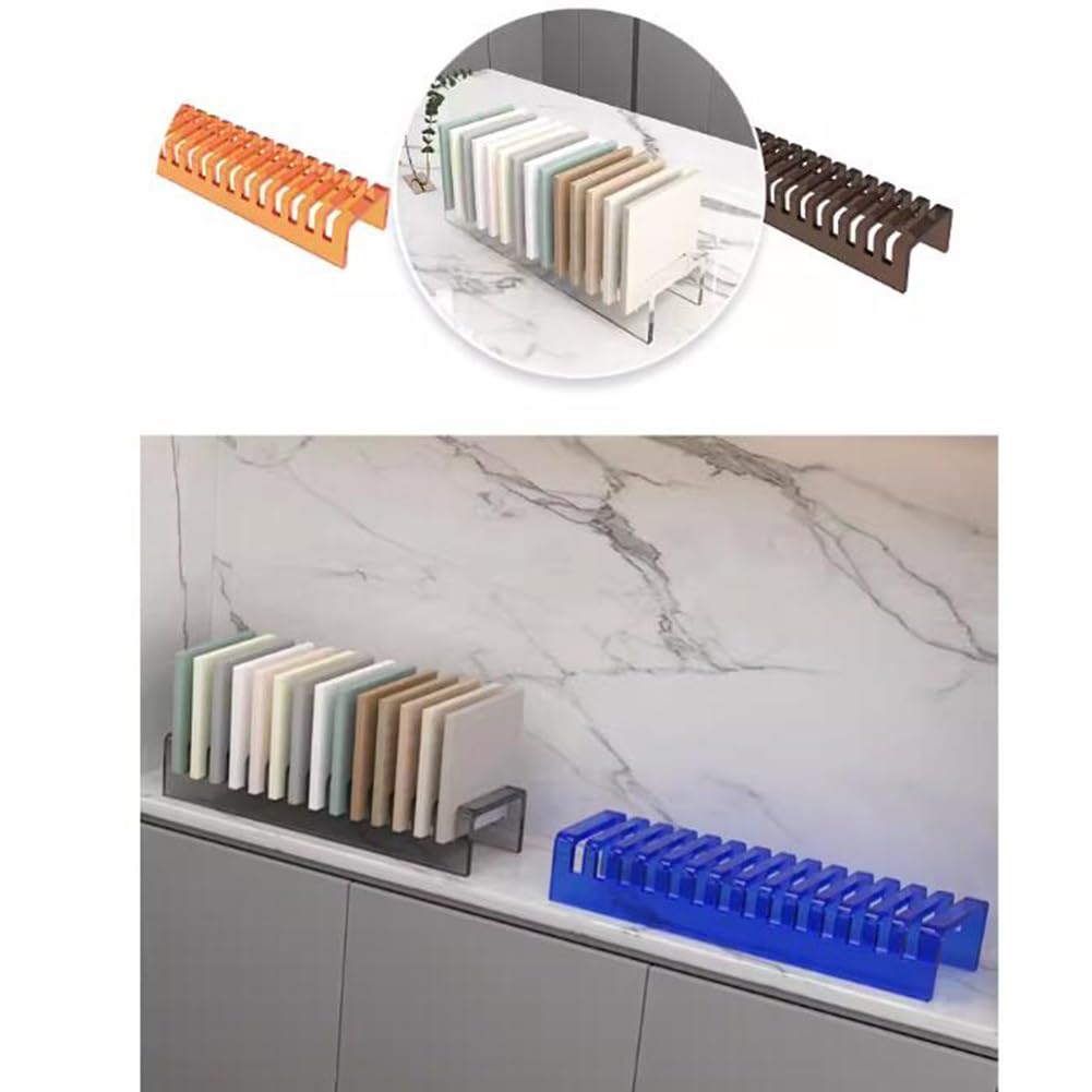 Expositor de baldosas acrílicas para Suelo, Soporte para Carteles publicitarios, Vitrina de Muestra para mostrador de Venta minorista, marrón, 60 x 13 x 10 cm, Ideal para exhibir Productos.
