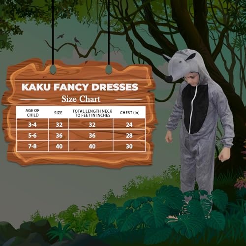 Image of Kaku Fancy Dresses Rhino Wild Animal Costume for Kids - Grey, 3-4 Years | Animal Fancy Dress for Boys & Girls
