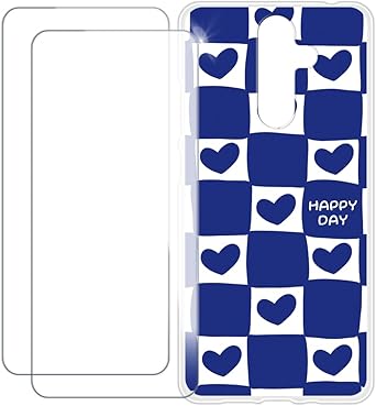 Compatible with Nokia 7 Plus Case Colorful Custom Cover with 2 Pack Tempered Glass Screen Protectors - Shockproof Scratch-Resistant Blue Heart