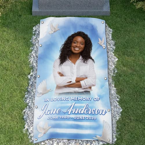 Custom Memorial Grave Blanket Photo Name, Custom Grave Funeral Blanket, Personalized Memory Blanket for Loss of Loved Ones in Heaven (Memory Grave Blanket 01, 3x6 feet)