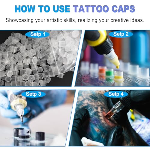 Image of Emalla 1000Pcs Medium Tattoo Ink Caps Disposable Tattoo Ink Cups with Base | #14MM Plastic Tattoo Caps Pigment Container Ink Caps Self Standing Ink Cups for Tattoo Ink Tattoo Supplies Tattoo Accessory