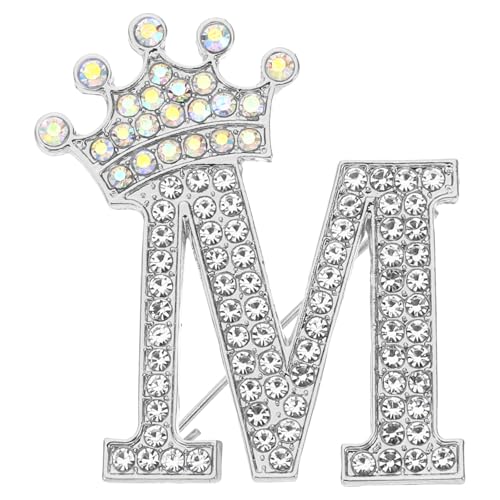 Image of PATIKIL Letter Brooch Pins, Crown Initial Rhinestone Alphabet Letter Lapel Badges Pin for Women Suits