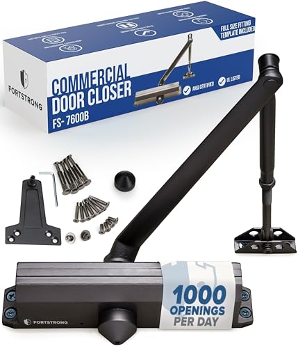 Commercial Door Closer – Heavy Duty Grade 1 Automatic Door Closer for Commercial Use - Auto Hydraulic Spring Hinge - FS-7600B UL & ADA ANSI A156.4 Grade 1 Door Closers Spring Closure Arm Self Closing