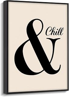 Ampersand Quote Wall Art, ampersand chill message, minimalist wall decor, matte finish framed canvas print, modern lounge poster artwork, for living room dorm gift, 12x15 inch