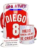 Taza Atletico Personalizada Fútbol Nombre Número Y Dedicatoria Cerámica, Regalo Original Para Aficionados De Equipos Apta Microondas Desayuno