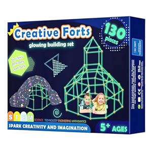 Tiny Land Kit Construccion Fuertes Niños – Brillan en La Oscuridad, 130 Piezas Creative Fort Toy para niños y niñas de 5+ años, Juguetes de Construcción Stem, DIY Kit Castillos Túneles